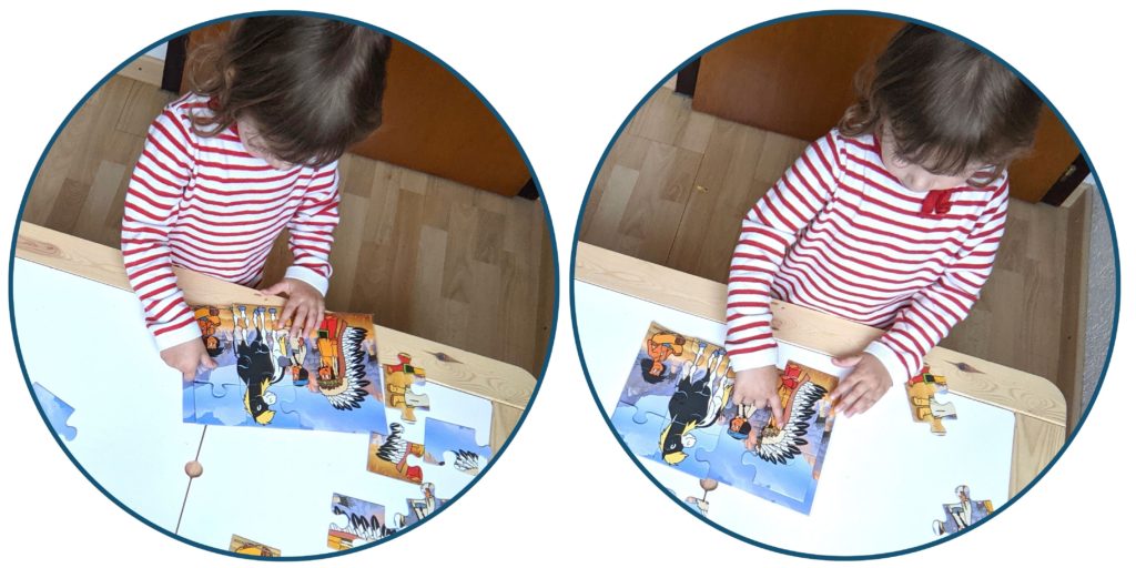 Ravensburger, Ludothèque, jeux, thème des Indiens, puzzle, Yakari, images, pièces, bord, coordination œil-main, concentration, motricité fine, moment ensemble.