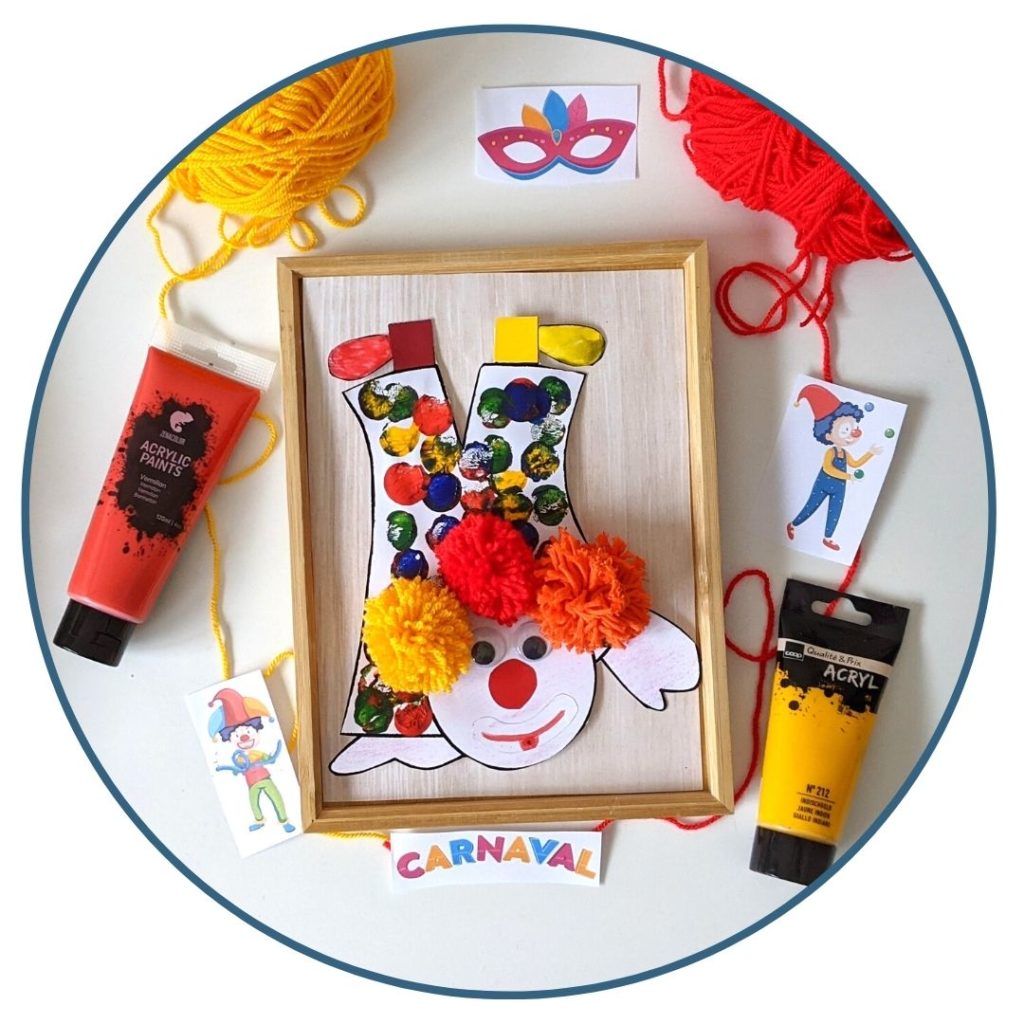 loisirs créatifs, motricité fine, peinture propre clown peinture avec bouchon de liège activité maternelle activité facile, bouchon de liège, pompons, laine, peinture propre