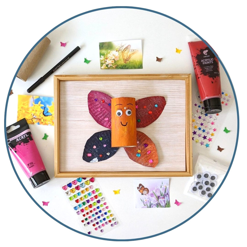 Peinture, papillon, motricité fine, assiette en carton, activité maternelle, papillon, rouleau papier toilette, loisirs créatifs, pinceau, printemps, strass brillants, créativité, bricolages amusants